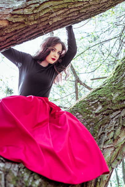 beautiful young woman on tree trunk - Valokuva, kuva