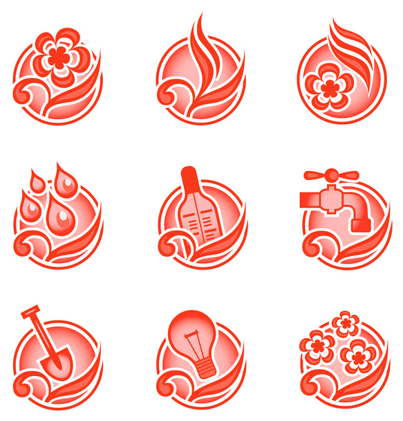 Environmental icons in red - Wektor, obraz
