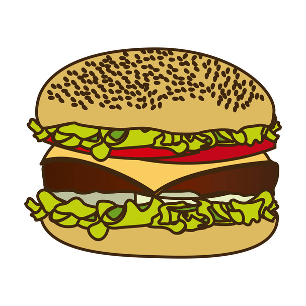 color figure with big burger - Vector, Image