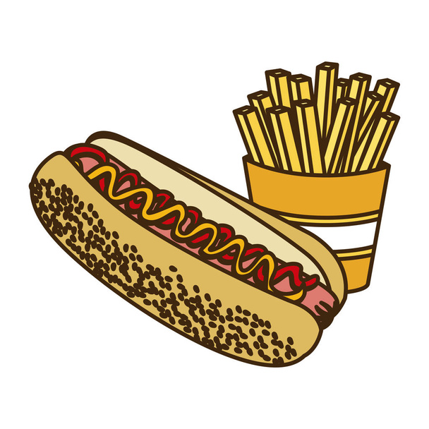 figura de cor com cachorro-quente e batatas fritas
 - Vetor, Imagem