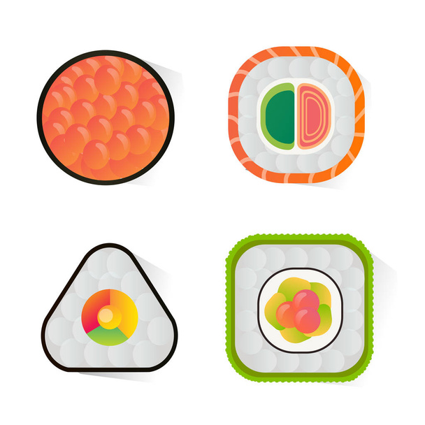 Набор векторных суши и рулонов на белом фоне
 - Вектор,изображение