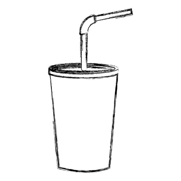 monochrome sketch of soda with straw - Vector, Image