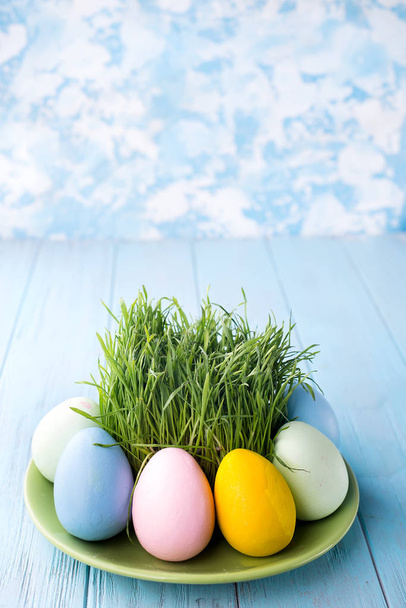 Easter eggs on a plate - Zdjęcie, obraz