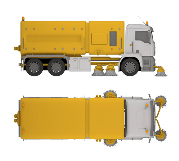 sweep street truck isolated on white 3d rendering - Foto, Imagem