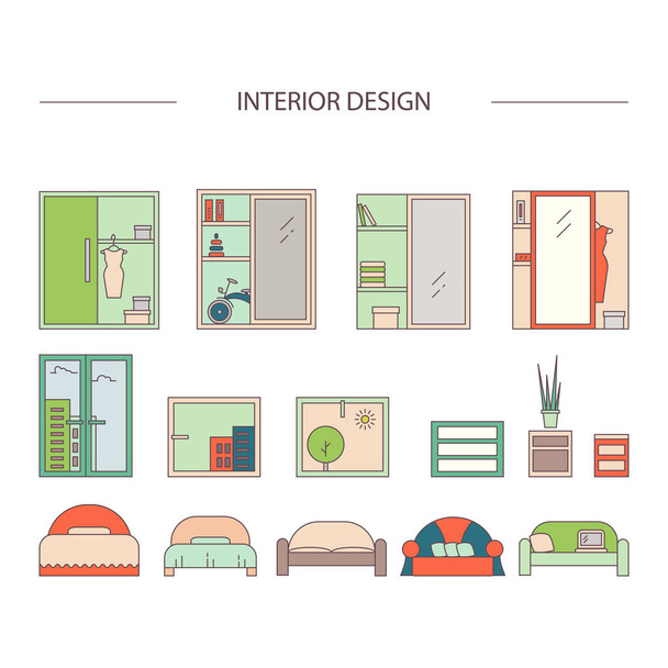 Set of line interior design icons. - Vector, Image