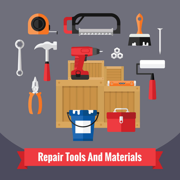 Construction Equipment Tools Icons Set in a Flat Design - Vector, Image