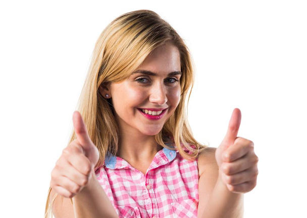 Blonde girl with thumb up - Foto, Imagem