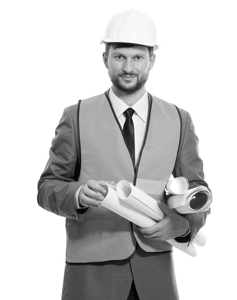 Professional male construction businessman with his blueprints - Foto, Imagem