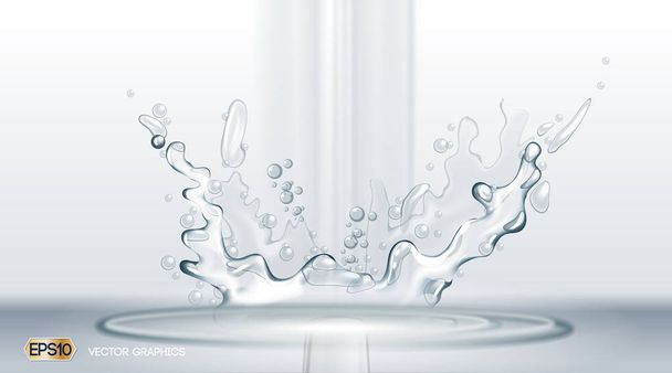digitaler Vektor Wasser fällt Hintergrund mit Blasen und Lichtwellen. bereit für Produktplatzierung und Infografik, Poster, Anzeigen, Print oder Magazin - Vektor, Bild