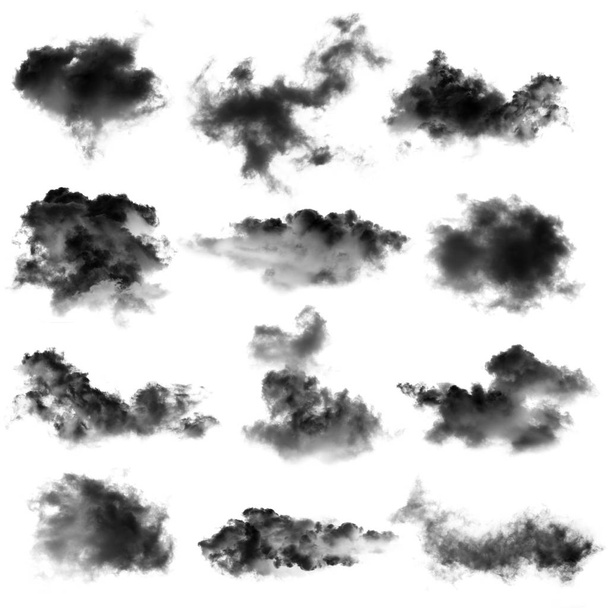 Nuages noirs ou fumée sur fond blanc
 - Photo, image
