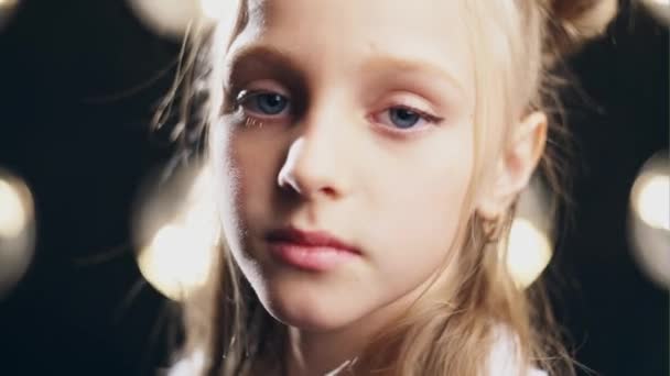 Close up portrait of young blonde hair girl - Felvétel, videó