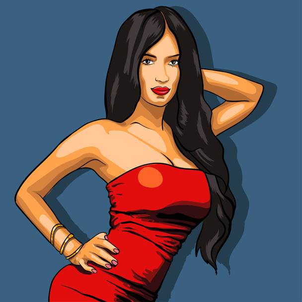 Sexy woman in red dress on a background. EPS vector - Vector, Image