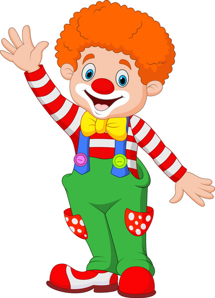 Мультфильм счастливый клоун размахивая рукой - Вектор,изображение