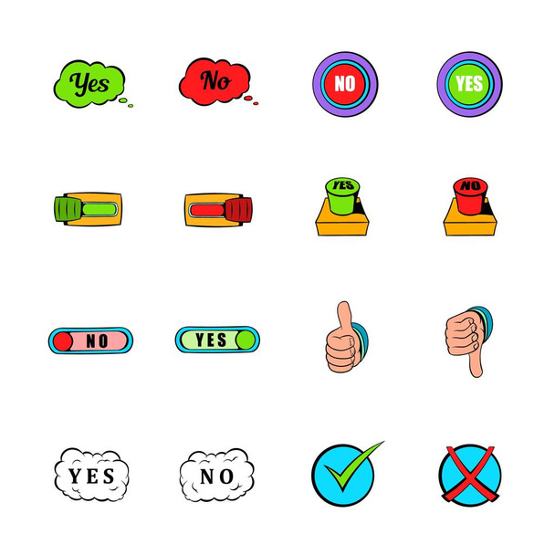 Yes and No icons set cartoon - Vector, Image