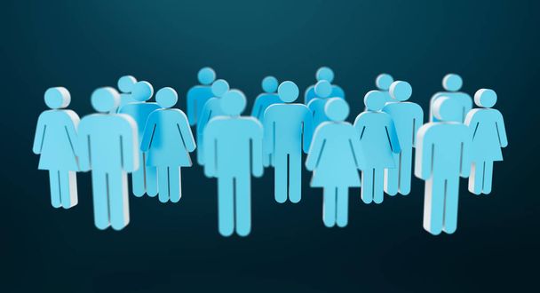 White and blue group of people icon 3D rendering - Photo, Image