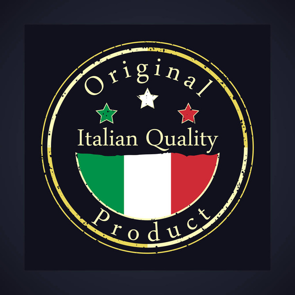 Gold Grunge Stempel mit dem Text italienische Qualität und Originalprodukt. Etikett enthält italienische Flagge - Italien. - Vektor, Bild