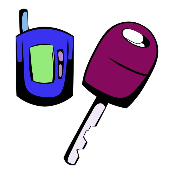 Autó kulcs-val egy távirányító ikonját rajzfilm - Vektor, kép