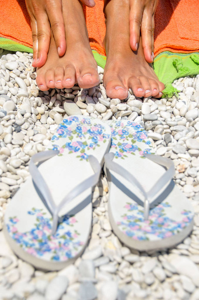 female feet beach flip flops - Photo, Image