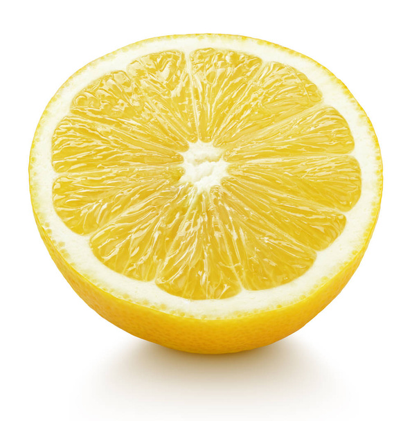 half of yellow lemon citrus fruit isolated on white - Фото, изображение