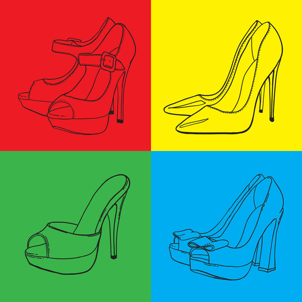 Hand drawn contour women shoes  - ベクター画像