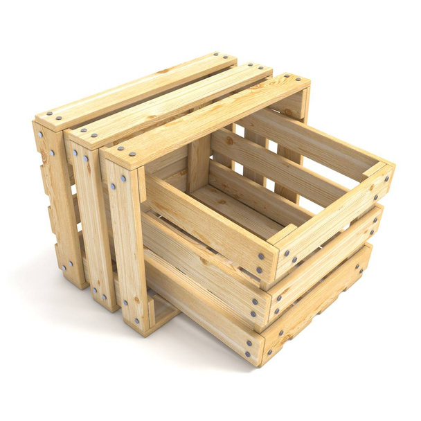 Two empty wooden crate Side view 3D - 写真・画像