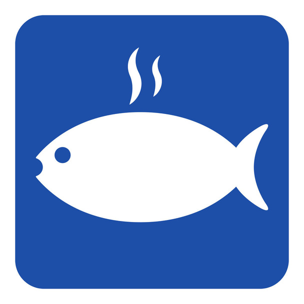 niebieski, biały znak - grillowanie ryb z dym ikona - Wektor, obraz