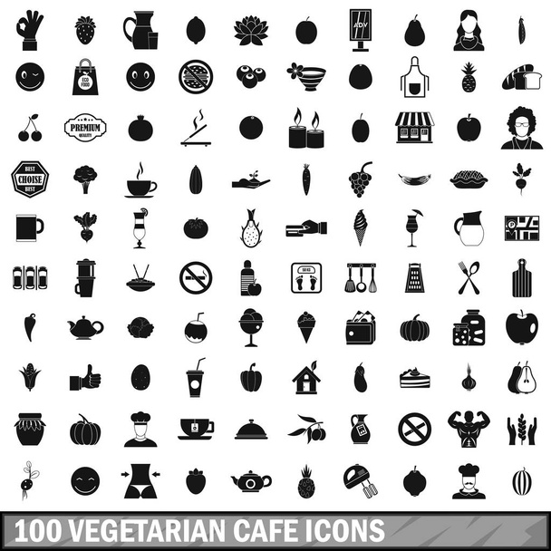 100 vegetarian cafe icons set in simple style - Vector, Image