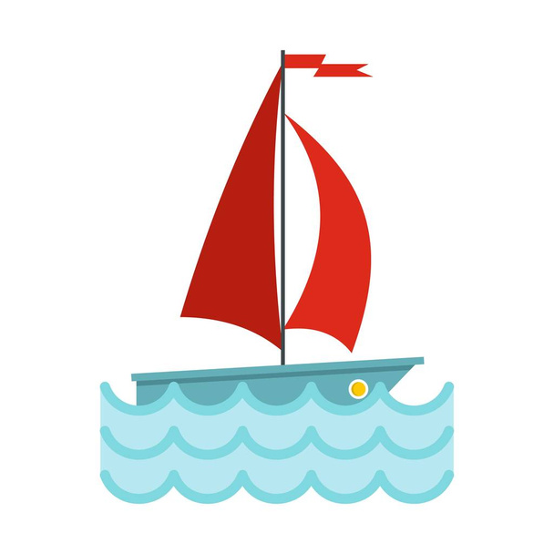 Jacht mit rotem Segel-Symbol, flacher Stil - Vektor, Bild