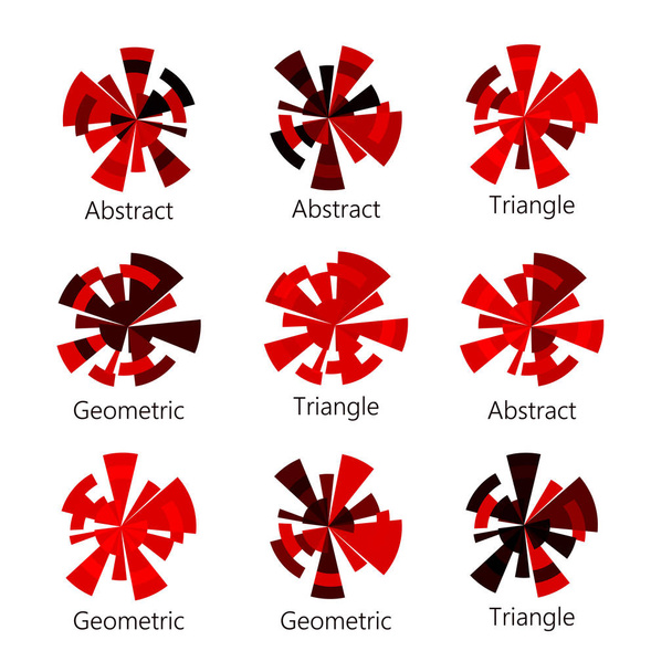 Isolated abstract red shade round shape logo of triangles set on white background, diagram icons collection, geometric elements vector illustration - Vector, Image