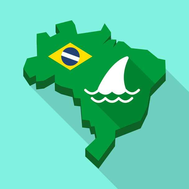Largo mapa de sombras de Brasil con aleta de tiburón
 - Vector, Imagen