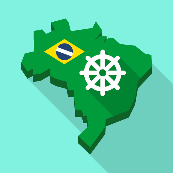 Μεγάλη σκιά χάρτη της Βραζιλίας με το σύμβολο του Ντάρμα τσάκρα - Διάνυσμα, εικόνα