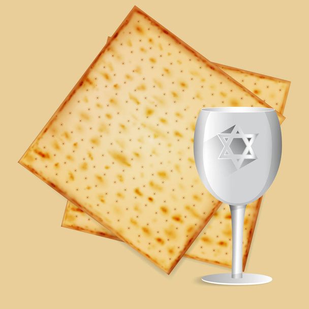 Realistische vector matza met Kidoesj cup voor Joodse Pascha. - Vector, afbeelding