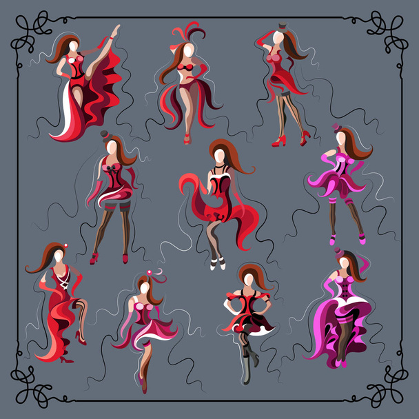 Graphical illustration with the cabaret dancer_set 2 - ベクター画像