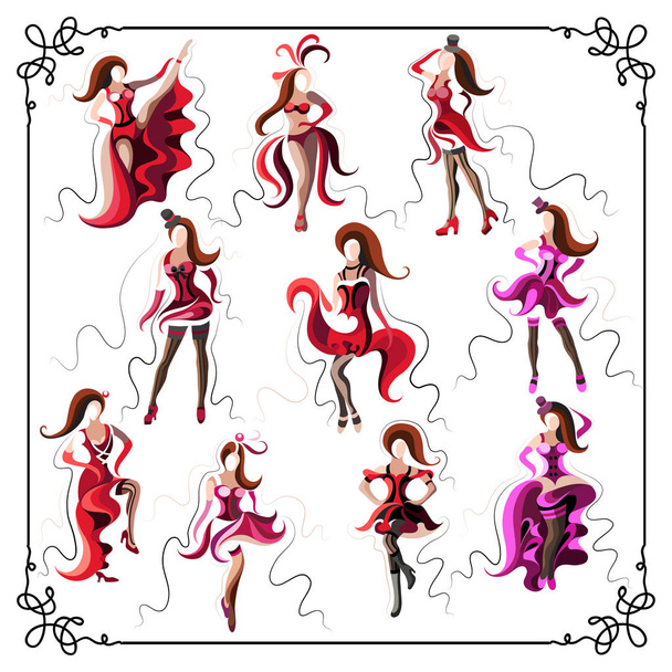 Graphical illustration with the cabaret dancer_set 3 - Vettoriali, immagini