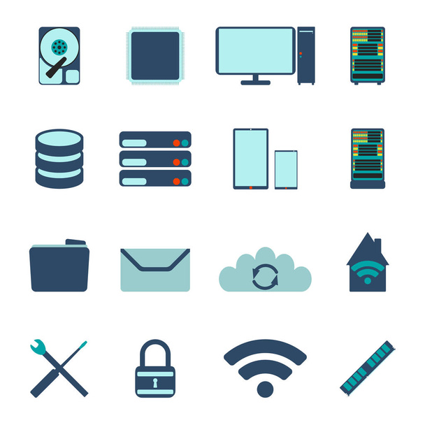 Set of computer and datebase icons. Flat Vector illustration on  - Vector, Image