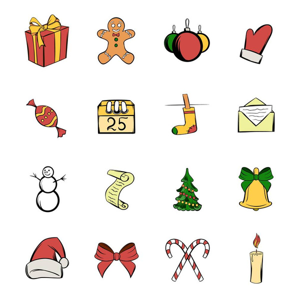 Christmas icons set cartoon - Vector, Image