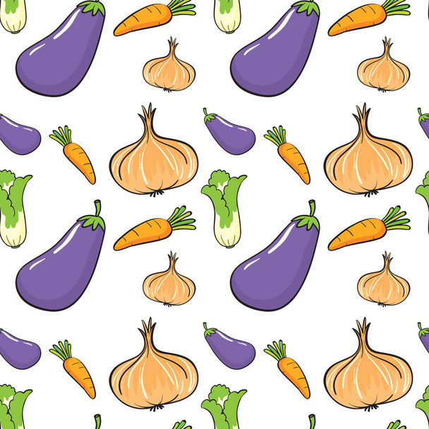 Seamless background with many vegetables - Vector, afbeelding