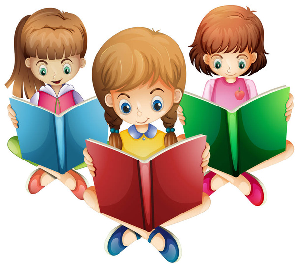 Tre ragazze che leggono libri
 - Vettoriali, immagini