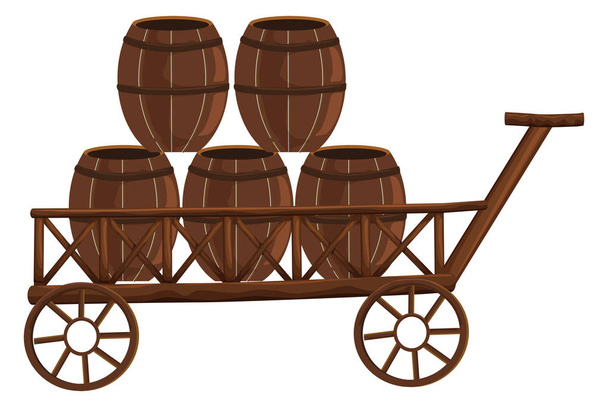 Vijf vaten op houten wagon - Vector, afbeelding
