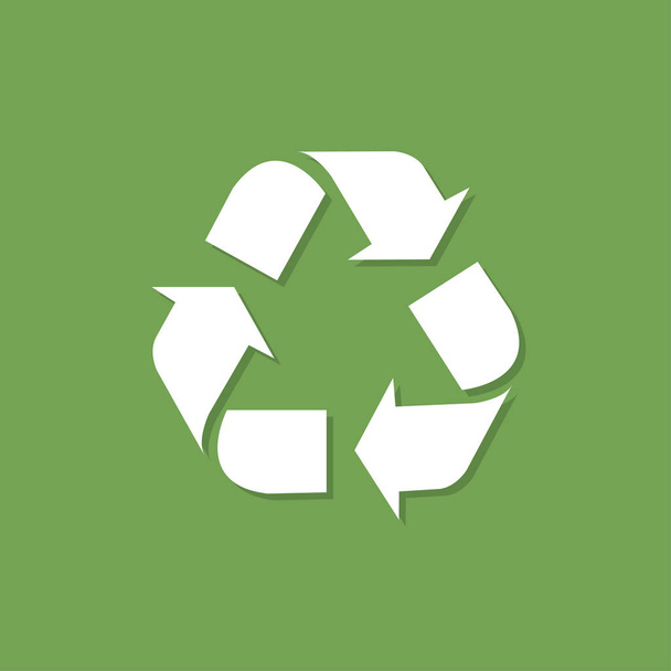 Recycle icon with shadow in a flat design on a green background - Vector, Image