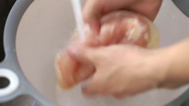  Καθαρισμός στήθος κοτόπουλο με φρέσκο νερό - Πλάνα, βίντεο