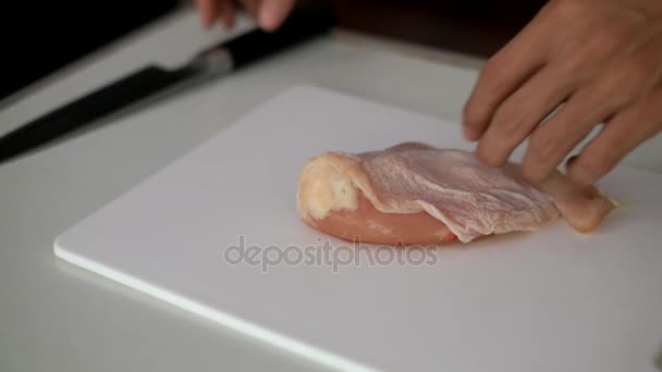  Removing Skin from Chicken breast - Footage, Video