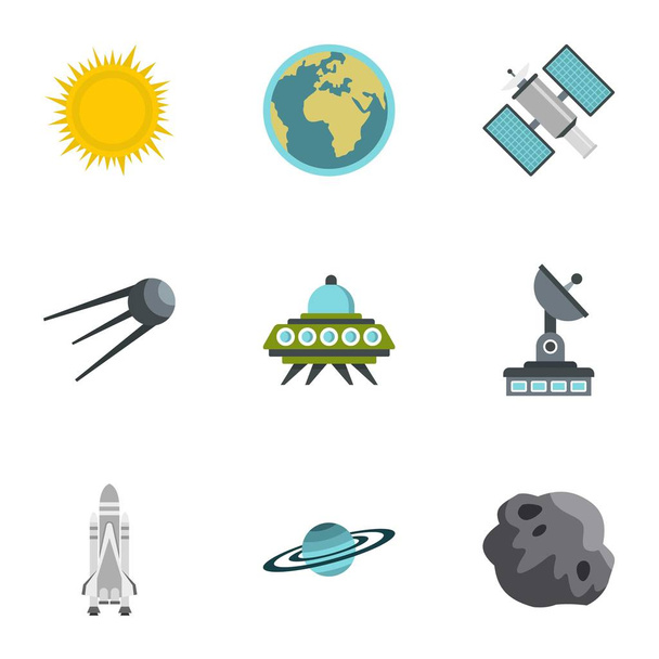 Outer space icons set, flat style - Vector, Imagen