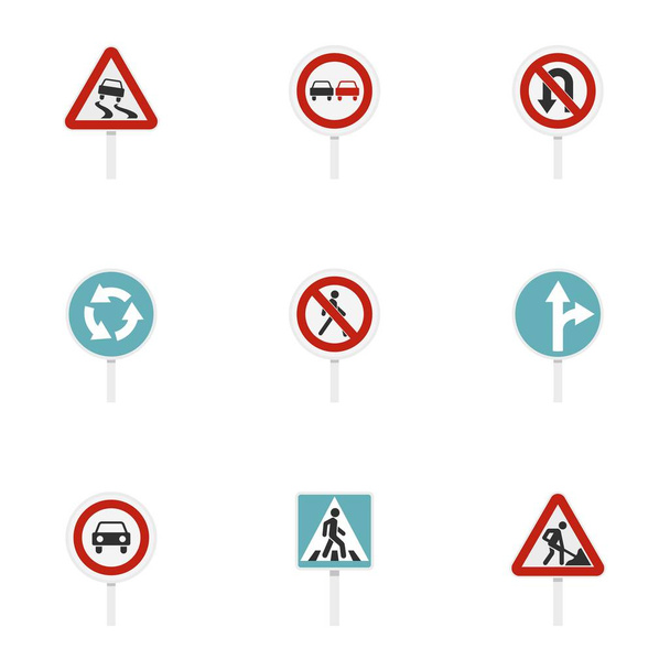 Various road signs icons set, flat style - Wektor, obraz