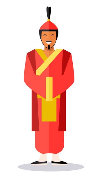 Ancient Chinese Soldier in Red Clothes on White - Vector, Imagen