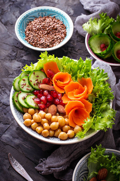 Buddha bowl. Healthy vegetarian meal. Salad with vegetable and chick-pea.  - Photo, Image