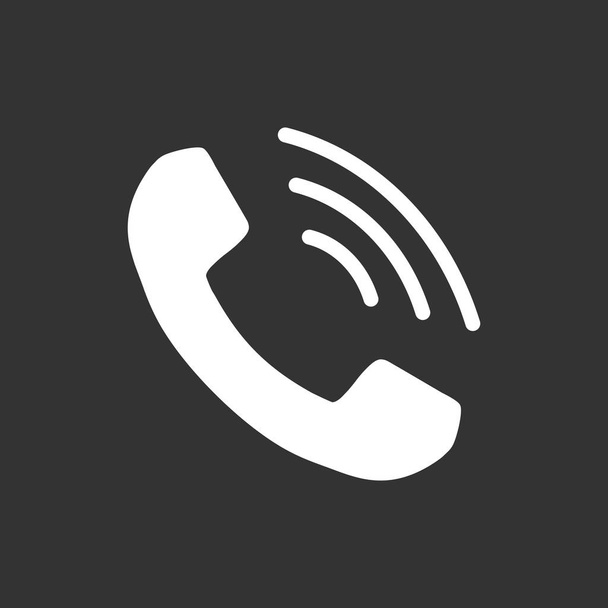 Телефон иконка вектор, контакт, поддержка знак службы изолированы на черном фоне. Телефон, значок связи в плоском стиле
. - Вектор,изображение