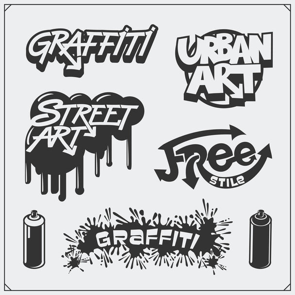 Set of graffiti school and street art labels, badges, emblems and design elements.  - ベクター画像