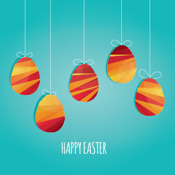 Modern vector illustration of Colorful Happy Easter with eggs and rabbits - Vettoriali, immagini