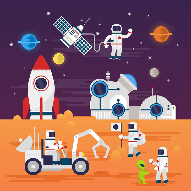 Astronauten-Charaktere im flachen Cartoon-Stil. - Vektor, Bild